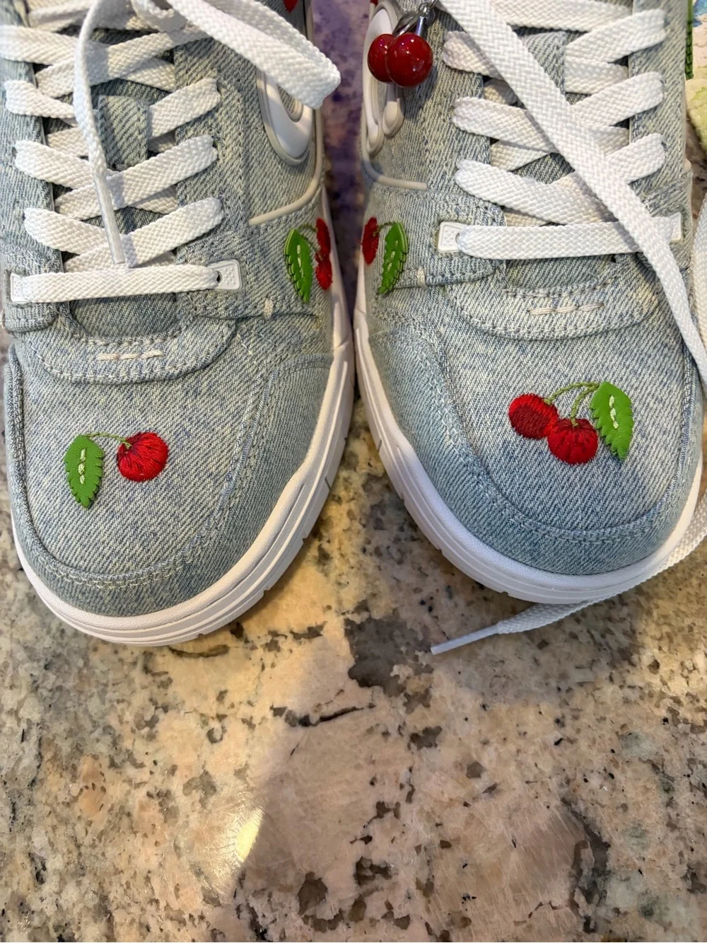 Coach Women’s Light Blue Denim Sneakers with Red Cherry Embroidery